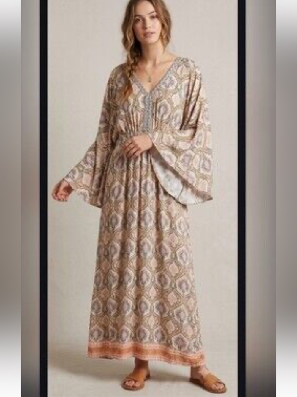 World Market Beige Paisley Maxi Kaftan Dress Size L/XL